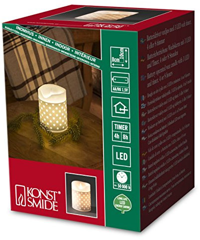 Konstsmide Akku Innen 10 cm Kerze mit 4 oder 8 Stunden Timer und Real Flame geformte LED, Papier, grau, 10 cm
