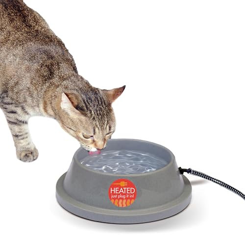 K&H Pet Products Thermal-Bowl Heated Water Bowl for Cats & Dogs Outside, Safety Listed Outdoor Heated Dog Dish for Pets, Automatic No Freeze, Anti Chewy Cord - 32 Ounces Gray 12W