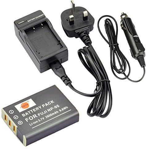 DSTE NP-95 Rechargeable Li-ion Battery + DC29U Travel and Car Charger Adapter for Fujifilm FinePix F30 and Compatible with RICOH DB-90, GXR, GXR Mount A12, GXR P10 Digatal Camera