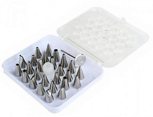 Graziano, Set Beccucci, Realizzati in Acciaio Inox, Diversi Motivi Ideali da Utilizzare per Decorare i Dolci con Panna e Crema con l'Aiuto della Sac à Poche, 28 Pezzi
