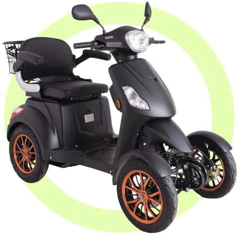 4 Wheeled Matt Black e-Mobility Device with Extra Accessories Package: Waterproof Cover, Phone Holder, Bottle Holder by Green Power JH500