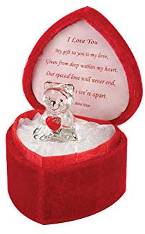 Love Heart Teddy Bear Red Celebration Heart Gift Boxed Glass Present Girlfriend Boyfriend BF GF Wife Christmas Valentines Day (I Love You)