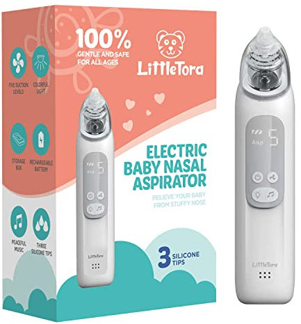 LittleTora Aspirateur nasal rechargeable pour bébé – Nettoyeur de nez électrique pour bébé – Ventouse de mucus Booger pour tout-petits – Aspirateur nasal pour bébé – Dispositif d'aspiration Booger