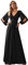 Ever-Pretty Damen Stilvolle Chiffon V-Ausschnitt Applique Plus Size Abendkleider mit Langen Laternenärmeln Schwarz 46EU