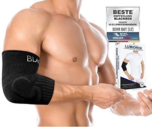 BLACKROX Ellenbogenbandage [Vergleichssieger 2024] Gr. S-L | Für Damen & Herren | Tennisarm Bandage | Perfekt für Sport, Golf, Tennis & Bodybuilding | LUMIORO | Schwarz Gr. L