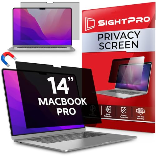 SightPro Écran de confidentialité magnétique pour MacBook Pro 14 (2021-2024, M1, M2, M3, M4, Pro, Max) - Filtre de confidentialité amovible pour ordinateur portable