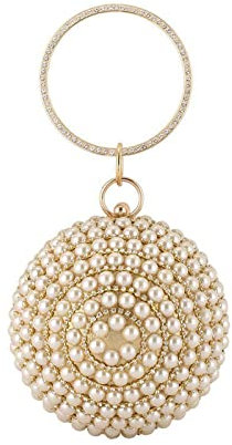 CORIOS Clutch Damen Perlen Abendtasche Runde Kugel Strass Clutch Bag Schultertasche Abnehmbarer Kette Klein Tasche Handtasche für Hochzeit Abendparty Geburtstag Tanzparty Bankett Gold