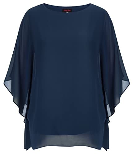 Hanna Nikole Große Größen Festlich Blusen Sommer Herbst Shirt für Mollige Frauen Marineblau 52