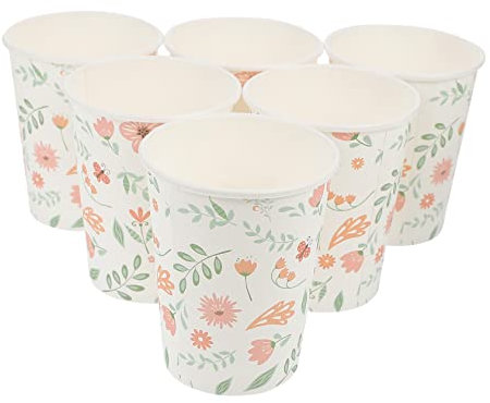 ifundom Gobelets en Papier à Fleurs 24 Pièces Gobelets Délicats pour Boissons Vaisselle de Fête Pique- Mariage Barbecue Restaurant 9 Végétal