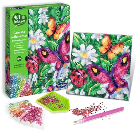 Sentosphère 3920260 Bastelset Strassstein-Bild, Motiv Blumen & Schmetterlinge, Kreativ-Set, DIY für Kinder und Erwachsene
