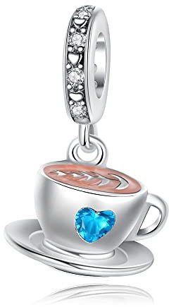 BEEUVIP Coffee cup Dangle Bead Charm 925 Sterling Silver Bead for Charm Bracelets and Necklaces, Jewellery Gifts Women