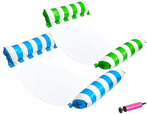 2 Stück Aufblasbare Wasserhängematte, 4 in1 Aufblasbare Hängematte Pool,Wasser Hängematte Schwimmbett mit Luftpumpe, Lounge luftmatratze Pool aufblasbare hängematte für Erwachsene und Kinder (A)