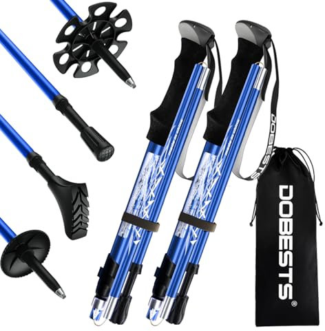 DOBESTS Wanderstöcke, Nordic Walking Stöcke Aluminium, mit extra Gummipuffer und Tragebeutel, Faltbare Leichte Trekkingstöcke für Damen und Herren, Wanderstock Verstellbar 110cm-130cm (Blau)