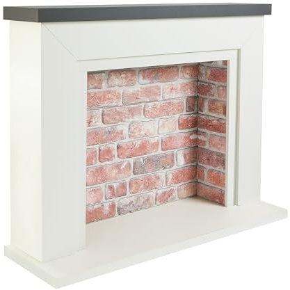 Endeavour Fires Farlington 48’’ Off White Fireplace Surround with a 3D Brick Effect Back (Grey Top/Red Brick)