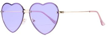 WDZAYXC Vintage Herz Sonnenbrille Mit Metallrahmen, Hippie Gläser, Love Heart Sonnenbrille, UV Schutz(lila)