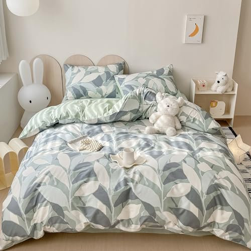 GETIYA Luxus Blätter Muster Bettwäsche 220x240 Baumwolle Bettwäsche Blattmuster Herren Damen Bettwäsche Grün Grau Blattmuster Bettbezug Doppelbett mit 2 Reißverschluss Kissenbezug 80x80