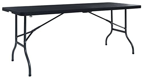QZZCED Gartentisch Klappbar Schwarz 180×75×72 cm HDPE Rattan-Optik, Garten Lounge Tisch Outdoor Tisch Balkon Esstisch Patio Tisch für Gärten, Terrassen, Balkone