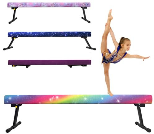 HomeSun Schwebebalken Einstellbar Faltbar Gymnastik Balance Beam High and Low Level Floor Beam Einfache Montage Gymnastikbalken 240cm Stabile Trainingsgeräte für Zuhause (Regenbogen, 240cm)