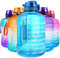 QuiFit 2.2 Litre Motivational Water Bottle - with Strainer & Time Marker,Fruit Infuser Travel Water Jug for Outdoors Sports Fitness BPA Free (Light Blue, 2.2 Liter)