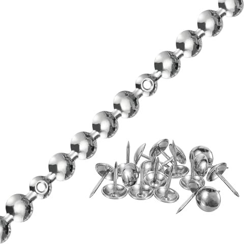 QUARKZMAN Tira de Clavos para Tapicería, 1 Metro, Remates Decorativos de Flores de Cobre para Sofá, Cabecero, Silla, Muebles con Clavos para Tapicería (11 Mm, Plateado)