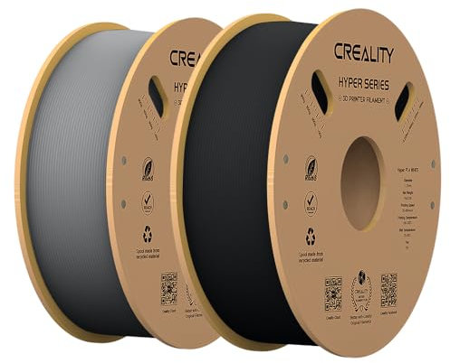 Offizielles Creality Hyper PLA Filament 1,75 mm, 3D Drucker Filament PLA Hochgeschwindigkeits PLA 30–600 mm/s, Maßgenauigkeit +/-0,02 mm, passend für FDM 3D Drucker, 2kg (1kg*2) Schwarz + Grau