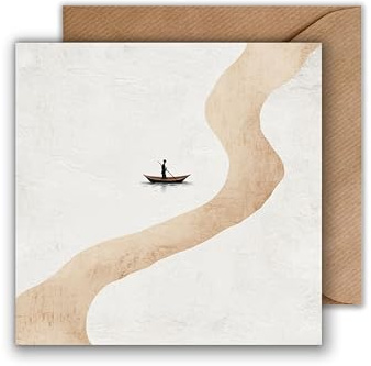 WBdesignz Trauer Karte mit Umschlag - Trauerkarte Kondolenzkarte Goldener Fluss Einsamer Bootfahrer Beileidskarte Gedenkkarte Beileid Trauerfeier Beerdigung Anteilnahme (125 x 125 mm)
