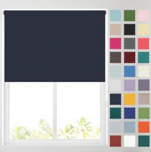 Barnes Blinds - Blackout Roller Blinds for Windows, Custom Cut to Size - Black Out Thermal Fabric Durable Fittings Easy Fit - Roller Blind (Navy 91.5cm)
