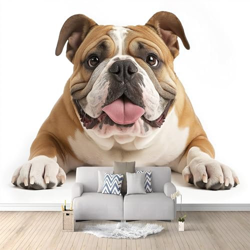 Tierische Englische Bulldogge Art Fototapete Malerei Weiß Tapete Fototapeten Vlies Tapeten, Vliestapete Wandtapete Moderne Wand Schlafzimmer Wohnzimmer Wand tapete 400x280 cm