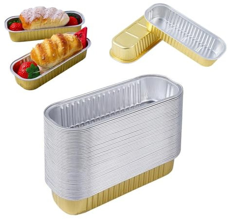 AJMDGW Boîte jetable en aluminium de 50 pièces, boîtes de cuisson rectangulaires en aluminium de 200 ml, mini moules à pain for la cuisine, la pâtisserie, la préparation des repas, les plats à emporte