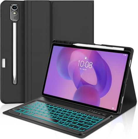 WAVATA Funda con Teclado para Lenovo Idea Tab Pro Tablet 12.7'' 2025, Teclado Español Ñ para Lenovo 12.7'' 2025, Teclado Bluetooth Desmontable Retroiluminado para Lenovo Idea Tab Pro 12.7'', Negro
