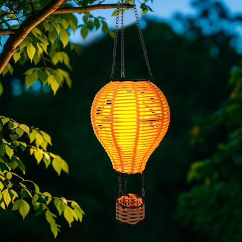 Heißluftballon Solarlaterne für Außen, Garten Solarleuchten für Außen Metall Solar Laterne für Draußen Hängend Heißluftballon Deko Hängend Gartendeko für Draußen Wasserdicht Solarlampen für Garten (A)