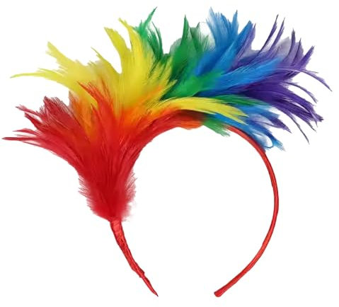 MUNSKT Bandeau à Plumes,Fascinateur des années 1920 pour Femmes, Bandeau Arc-en-Ciel pour Filles et Dames, Coiffe de Plumes pour Cocktail, Halloween