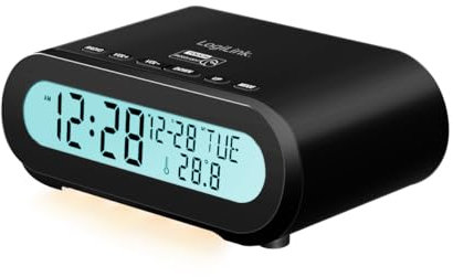 Logilink SC0121 Radio-réveil avec Affichage de la température, minuterie d'endormissement, avec Port USB pour recharger par Exemple téléphone Portable/Tablette/liseuse
