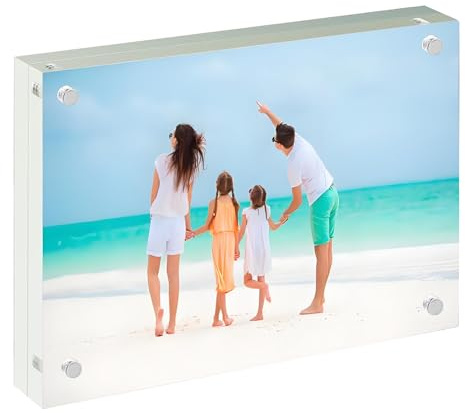 EKINIYAR 4x6 Acrylic Photo Block, 20% Thicker Acrylic Picture Frames, Clear Magnetic Photo Frames Freestanding Double Sided Frameless Transparent Photo Frame for Desktop Display Picture 1 Pack