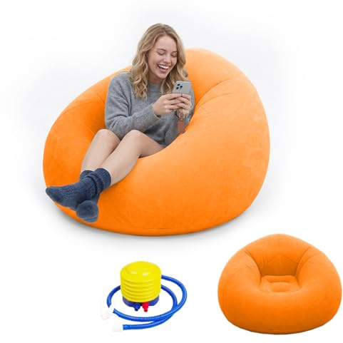 Umllpet Aufblasbarer Bean Bag Sessel, inklusive Handluftpumpe | Wasserfestes PVC, platzsparend faltbar, belastbar bis 150kg, für Innen Garten Camping