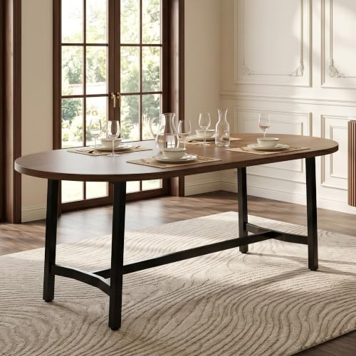VIVCA Mesa de comedor 180 x 80 x 75 cm, adecuada para 6 – 8 personas, con esquinas redondeadas, estilo sencillo, patas de mesa de hierro, color nogal, nogal