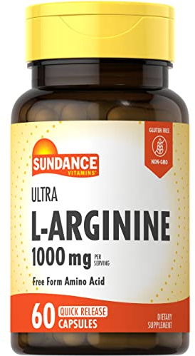 Sundance L-Arginine 1000mg Capsules | 60 Count | Free Form Amino Acid Supplement | Non-GMO and Gluten Free Supplement