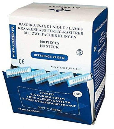 Rasoir jetable 2 lames à usage unique non stérile Boite de 100 pièces - 2912502- Certifié France Medical Industrie