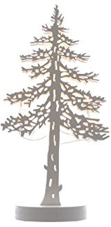 Baum-Silhouette mit LED Lichtern Sperrholz weiß 35 cm batteriebetrieben indoor