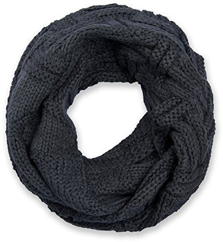 styleBREAKER Unisex Strick Loopschal mit Gitter- und Rippenmuster, Uni Feinstrick Schlauchschal, Winter Strickschal 01018155, Farbe:Dunkelgrau