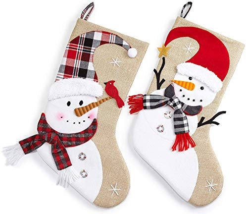 HEITMANN DECO Jute-Nikolausstiefel-Set - Großer Weihnachtsstrumpf 49 cm 3D Natur weiß rot zum Befüllen und Aufhängen - Schneemann