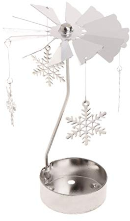 GROOMY Portacandele Giradischi Rotante Tealight Metallico tè Leggero Carousel Home Decor Ornament Gift - Snowflake
