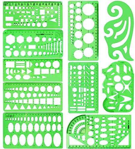 10 Stück Architektur Schablone Kinder Zeichenschablone Kunststoff Studenten Schablone Klare Grüne Lineal Taktikschablone Schablone Lineal Set Kurvenlineal Geometrie Set für Büro Kunst Studio Schule