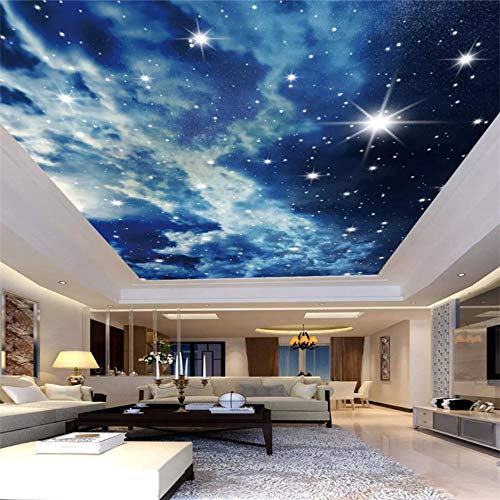 Benutzerdefinierte Fototapete Sternenhimmel Wolken Sterne Decke Tapete 3D Wohnzimmer Schlafzimmer Ktv Bar Deckenwand Tapete, 200 × 140Cm