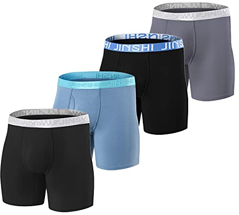 JINSHI Confezione da 4 boxer da uomo con tasca per palla, in morbida viscosa di bambù, ultra traspiranti, apertura
