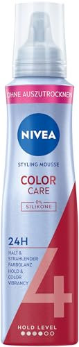 NIVEA Color Care Schaumfestiger, pflegender Haarschaum mit Hitzeschutz, Panthenol & Vitamin B3, Haarfestiger für strahlenden Farbglanz & 24h Halt, Styling Mousse (Haltestufe 4),