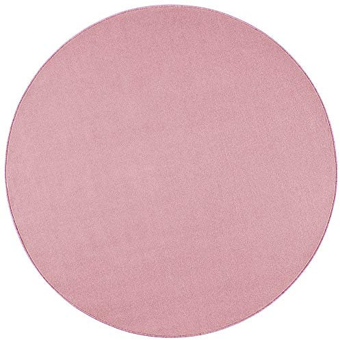 Hanse Home Nasty Tappeto rotondo per soggiorno, a pelo corto, in tinta unita, per sala da pranzo, soggiorno, cameretta dei bambini, corridoio, camera da letto, cucina, tinta unita, rosa chiaro, 133 cm