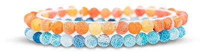 Made by Nami Chakra Yoga Armband 2er Set Damen & Herren - 6mm Perlen-Armband aus dem Zen-Buddhismus für Familie und Freunde - Tantrische-Schutzwirkung, Glücksbringer, Talisman (Hellblau & Orange)