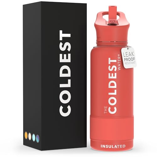 The Coldest Water Flasche – 900 ml Sport Wide Mouth Hot Cold Modern Double Walled, Simple Thermo Mug, Hydro Metal Canteen Cold 36+ Stunden – Flip Top Wide Mouth 2,0 (Rot, 907 ml)