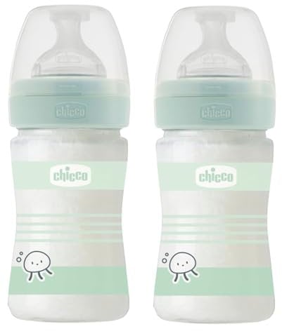 Chicco Glas Babyfläschchen 150ml, 2er Pack, SUPERIOR GLAS, Perfect-5 Silikon Sauger 0m+ ab Geburt, unisex, made in Italy